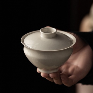 归鸿 陶瓷功夫茶具茶杯草木灰单个不烫手泡茶碗120ml高足二才盖碗