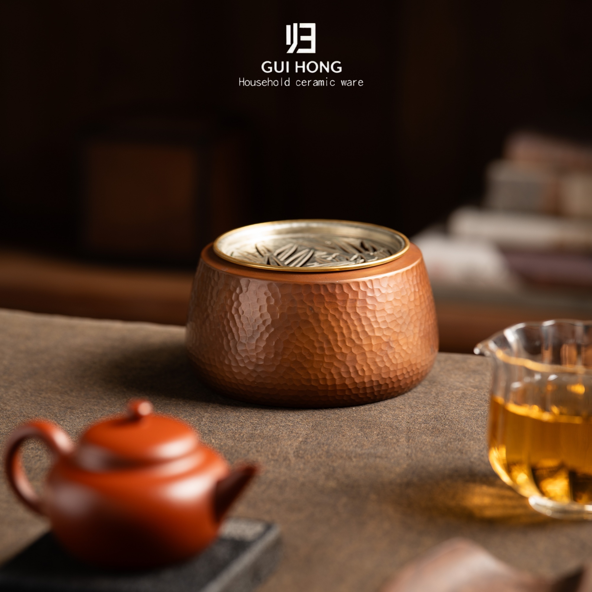 归鸿纯铜建水茶桌废水盂办公台茶海家用茶渣桶铜茶水分离水缸