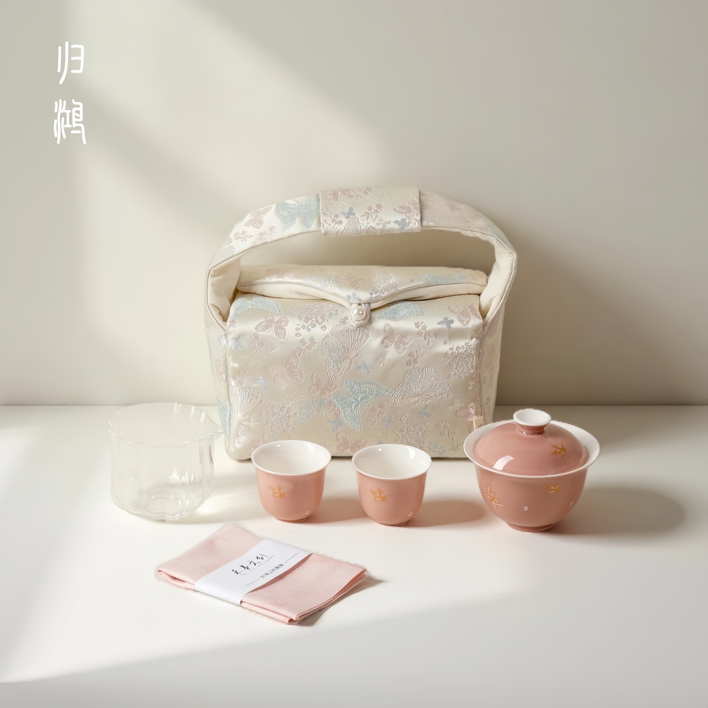 归鸿豇豆红旅行茶具套装高颜值旅行茶具泡茶手抓壶茶杯配收纳袋