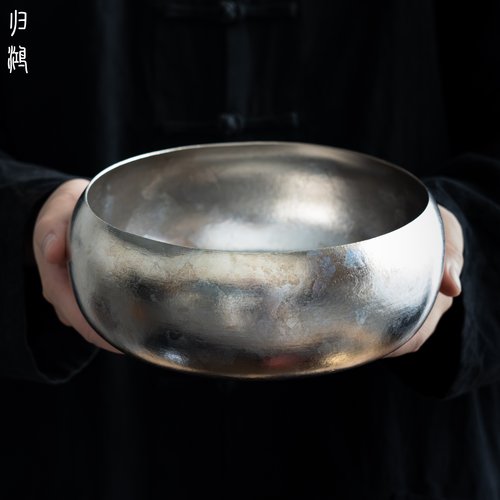 归鸿纯钛大号茶洗家用钛原色建水大容量茶海茶盂钛钵洗茶盂
