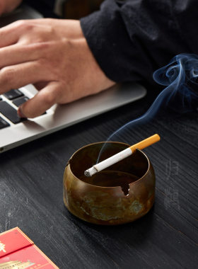 归鸿手工复古怀旧纯铜烟灰缸家用客厅车载烟缸烟盅防烟灰个性小号