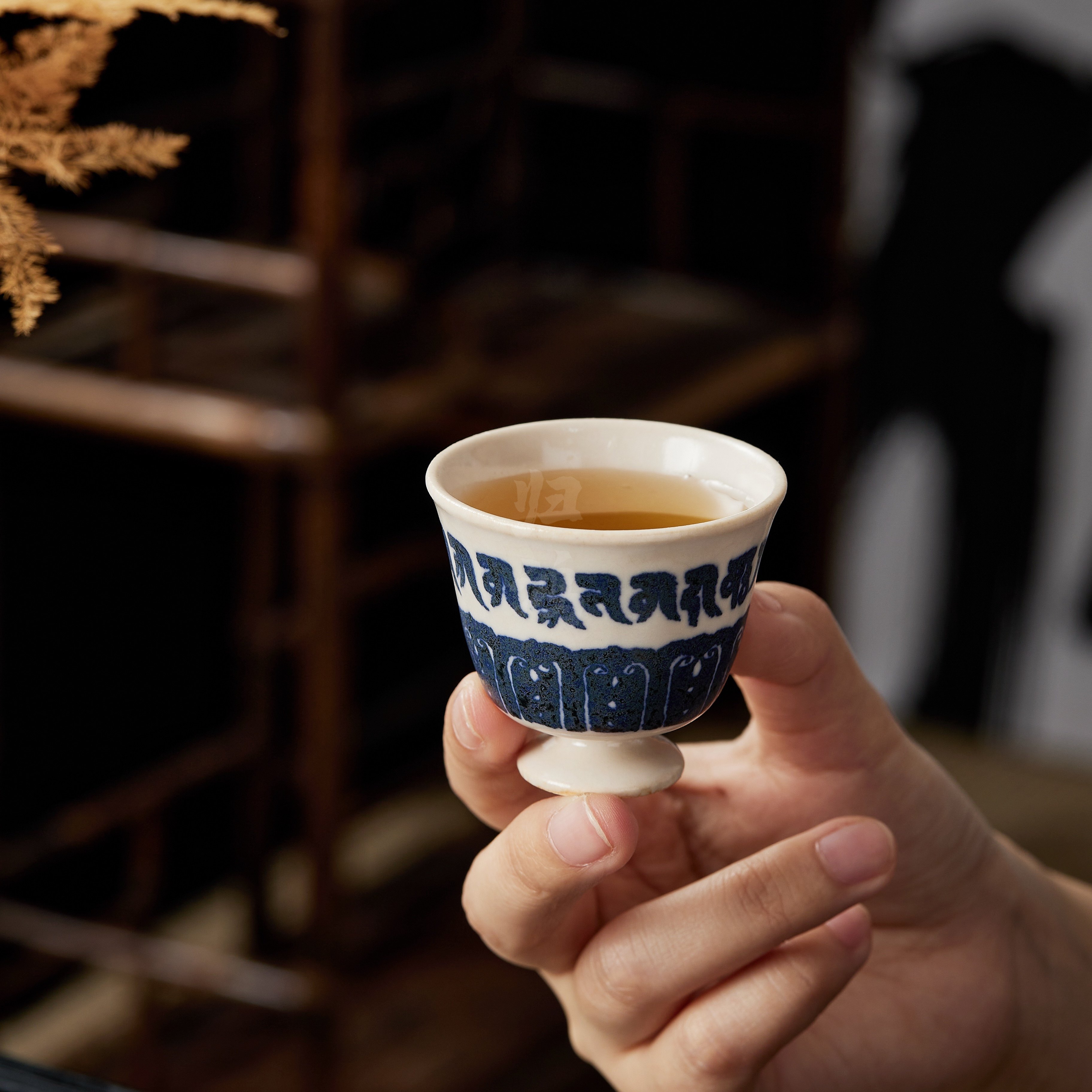 归鸿 景德镇手绘梵文茶杯单个家用待客茶杯功夫茶具品茗杯霖松堂