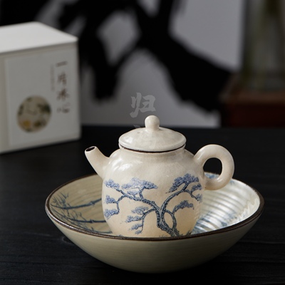 归鸿手绘青花松风茶壶家用手工泡茶手抓壶单壶功夫茶具过滤泡茶器