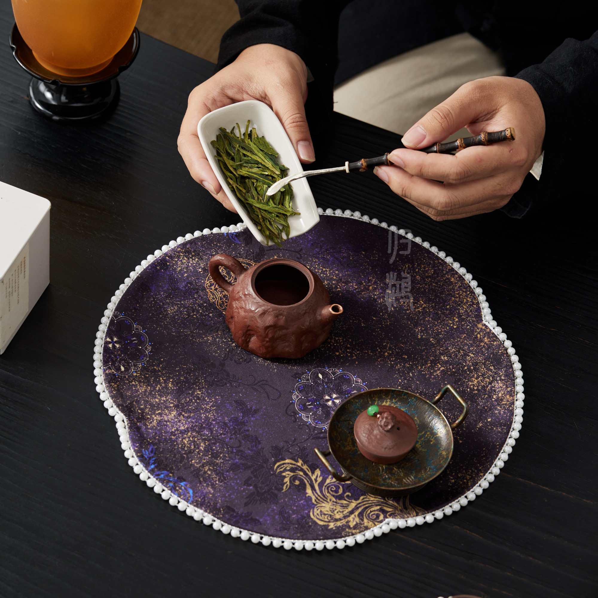 归鸿中式珍珠边防水禅意棱织茶席桌垫隔热布艺壶垫杯垫干泡茶台布