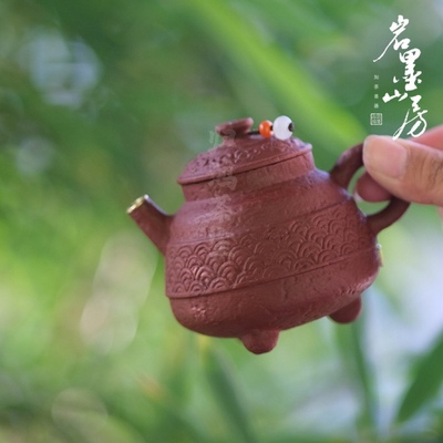 归鸿｜景德镇复古泡茶壶煤窑朱泥紫砂手工三足单壶防烫手抓壶岩墨