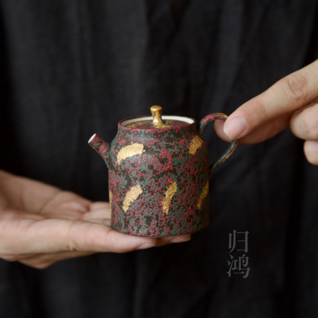 归鸿|九觉堂复古泥彩釉洒金茶壶高档陶瓷小壶家用带球孔过滤茶具