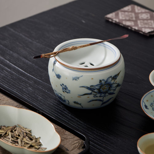 归鸿釉下彩仿古青花建水陶瓷茶道配件茶洗杯洗水洗干泡茶席废水缸