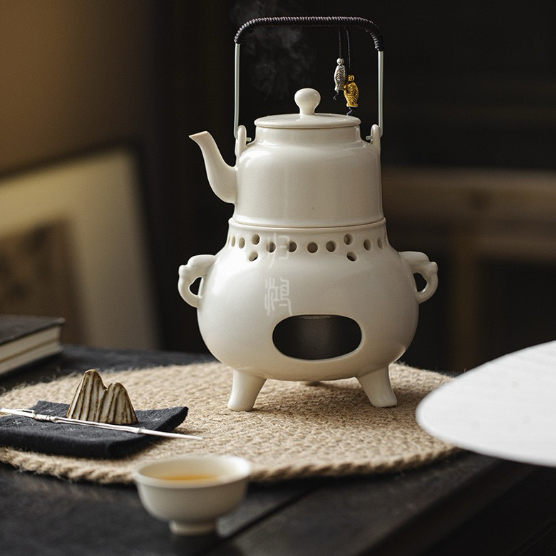 归鸿 草木灰提梁泡茶壶煮茶壶家用复古酒精温茶炉碳炉煮茶炉套装