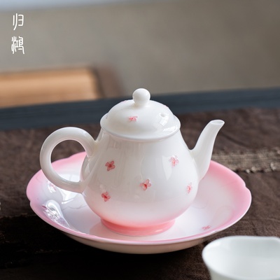 归鸿手绘釉下彩陶瓷泡茶壶粉彩花茶壶家用功夫茶具单壶办公高端