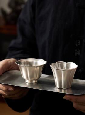 归鸿鎏银银彩八瓣花口杯家用主人杯个人专用茶具陶瓷茶杯云由山坊