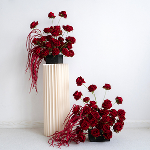 彷真花红色玫瑰装饰成品花艺商场节庆活动店铺橱窗摆设地排花套装
