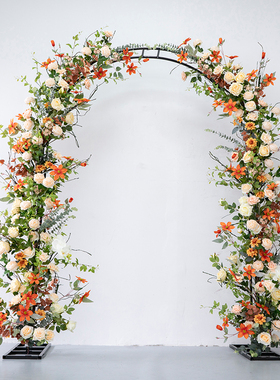 田园风格森系橙色花藤花艺 婚礼装饰室内美陈橱窗装饰摄影背景花