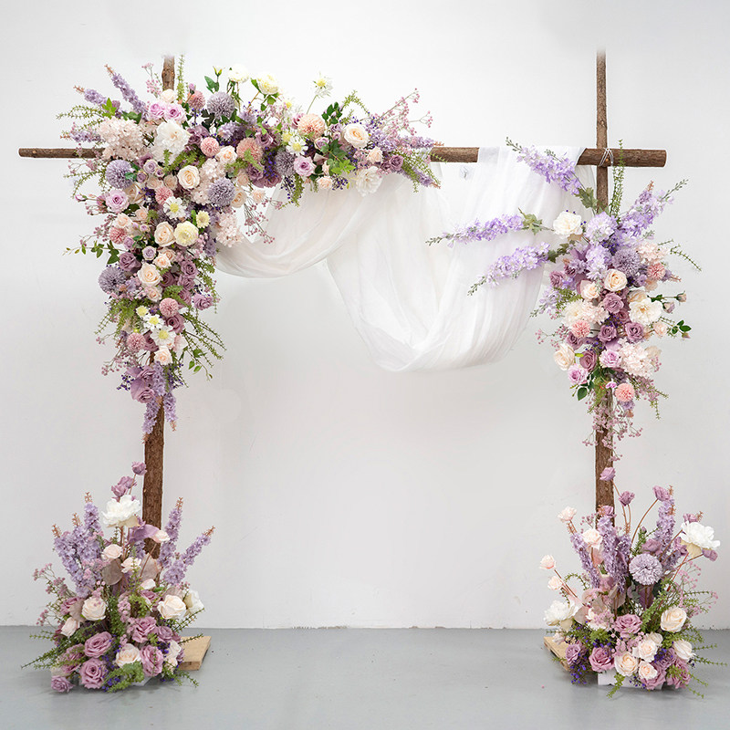 紫色系田园欧式风格拱门花艺 婚礼橱窗装饰4s店直播背景墙面装饰