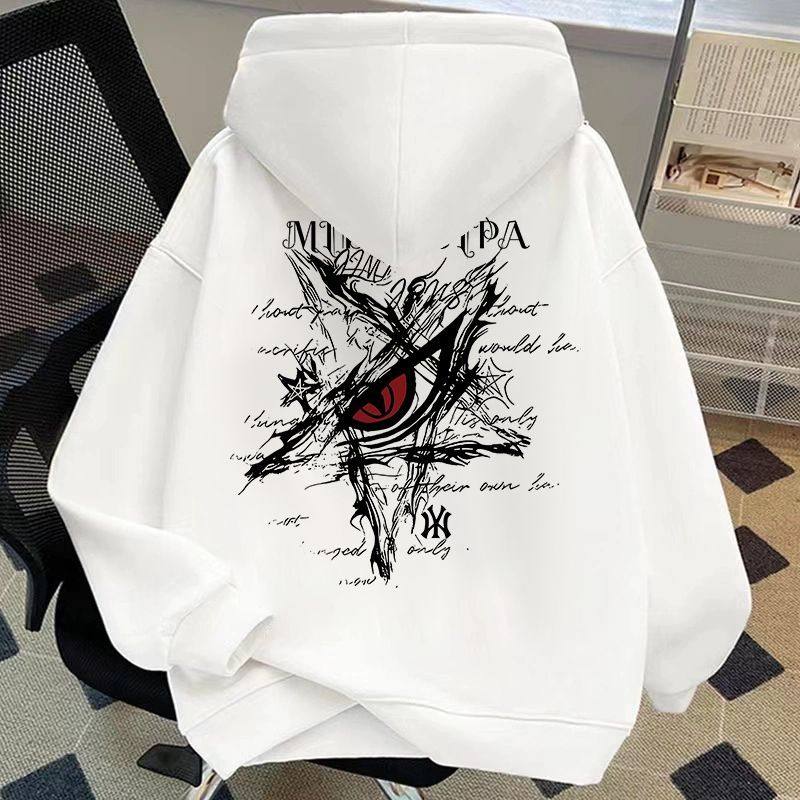 美式高街oversize恶魔之眼印花卫衣男女秋冬潮牌百搭宽松连帽卫衣