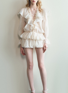 ENUFF STUDIO越南小众品牌Élan系列A字形荷叶边层叠连衣裙定制