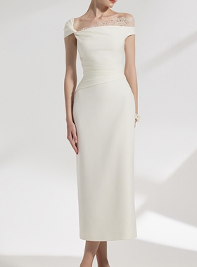 DENIO越南小众品牌Floréveil系列不对称袖锦缎中长连衣裙定制