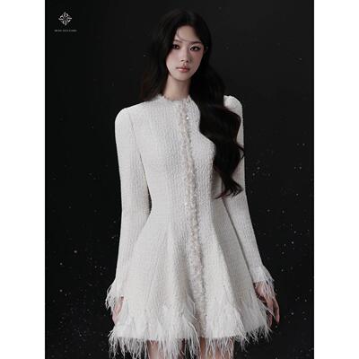 越南品牌羽毛迷你连衣裙定制