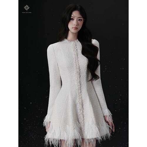 越南品牌羽毛迷你连衣裙定制