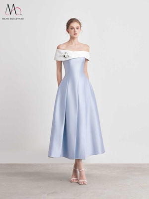 系列蓝色露肩优连衣裙