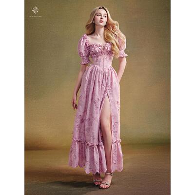 泡泡袖荷叶边连衣裙定制