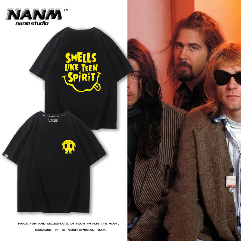 nirvana涅槃天使摇滚乐队短袖t恤男女夏季新款圆脸休闲宽松半截袖
