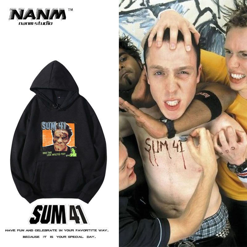 sum41魔数41摇滚乐队连帽卫衣男春秋款加绒潮流印花套头上衣服潮