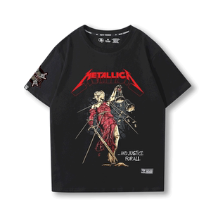 Metallica乐队t恤短袖男生夏季重金属摇滚纯棉高街宽松vintag半袖