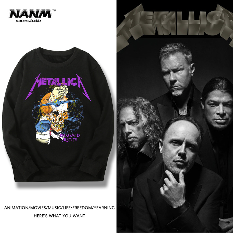复古宽松金属乐队Metallica纪念印花时尚圆领男女春秋宽松卫衣潮