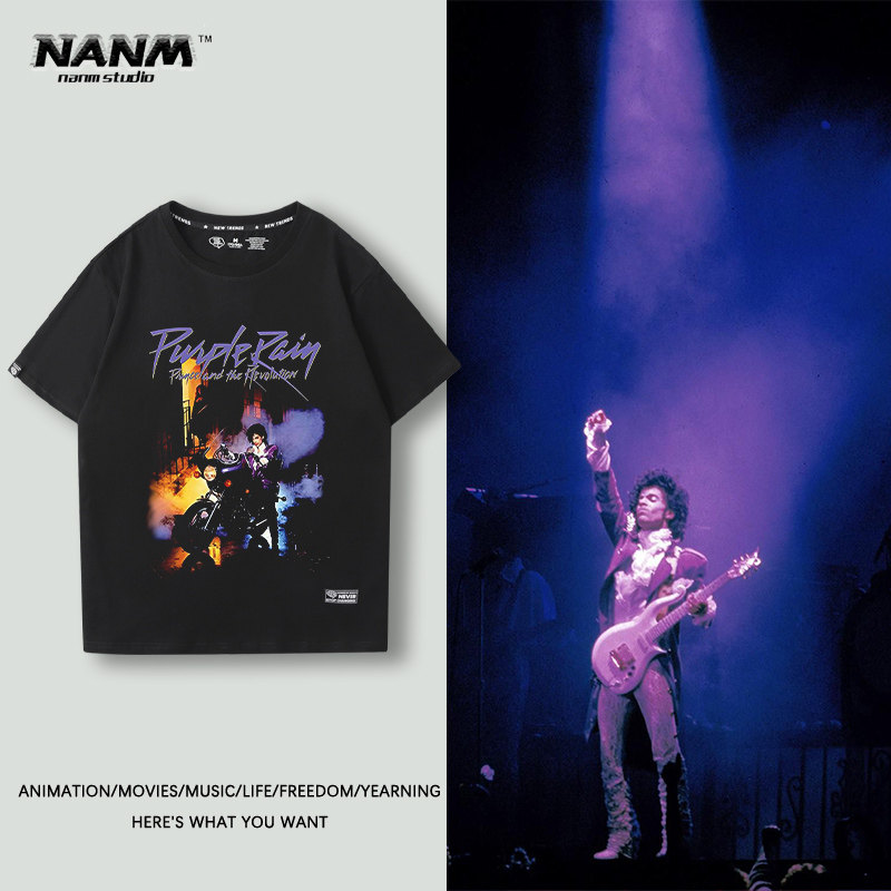 prince purple rain 紫雨短袖t恤男士夏纯棉复古复刻街头宽松半袖