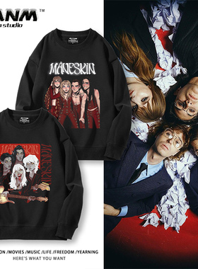 Maneskin流行摇滚乐队圆领卫衣男女秋冬欧美另类摇滚高街复古上衣