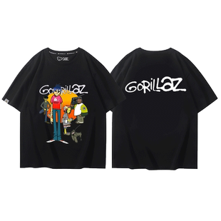 英国虚拟Gorillaz街头霸王乐队短袖T恤男女夏季宽松舒适纯棉半袖