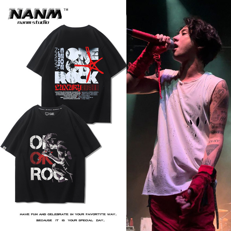 one ok rock摇滚乐队短袖T恤男女夏季纯棉oversize个性摇滚半截袖
