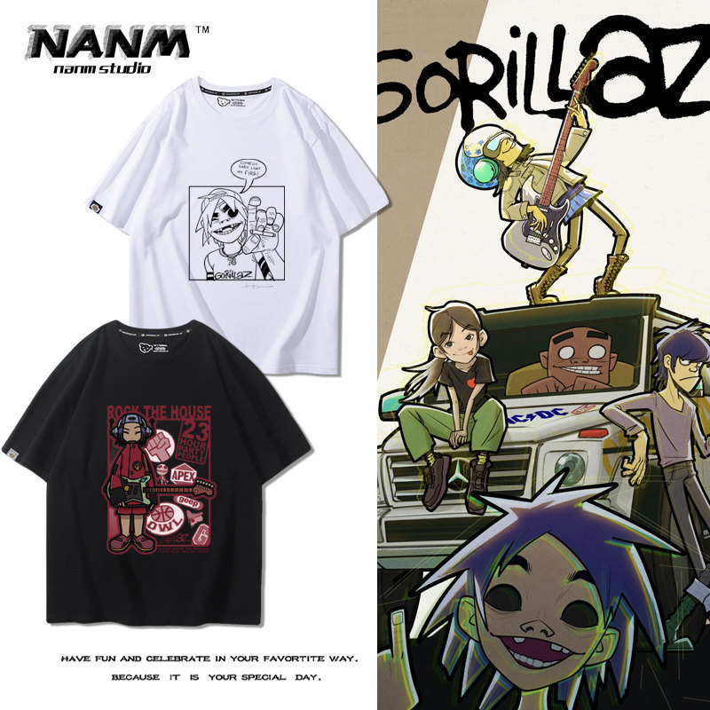 街头霸王Gorillaz摇滚乐队周边短袖男女夏季美式街头嘻哈休闲上衣