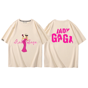 欧美歌手LadyGaga短袖男夏季粉丝应援服ins潮流设计感宽松纯棉T恤