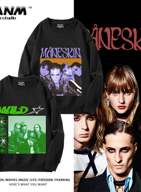 Maneskin流行摇滚乐队连帽卫衣男女秋冬欧美另类摇滚高街复古潮流