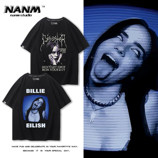 欧美碧梨Billie Eilish周边短袖T恤男女夏季高街复古街头潮流半袖