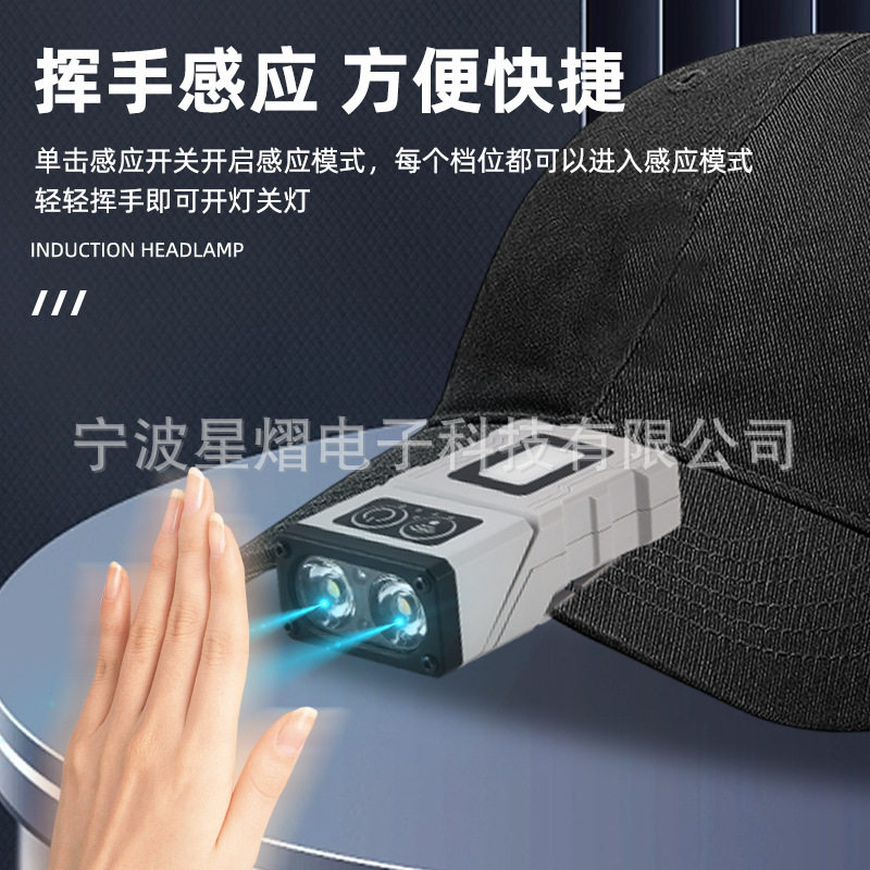 2024新款强光手电筒头灯帽夹帽檐配充电座聚合物电池长续