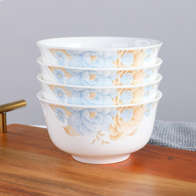 6个装骨瓷米饭碗家用陶瓷吃饭碗新款中式金钟碗面碗组合套装餐具