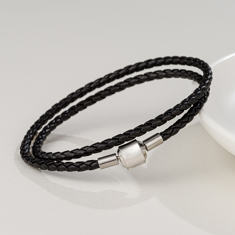 转运珠手绳双圈真皮个性潮款男女可串黄金饰品吊坠周家银色扣手链