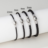 真皮银扣串珠手绳男士 简约高端DIY穿转运珠编织皮绳手链 情侣时尚