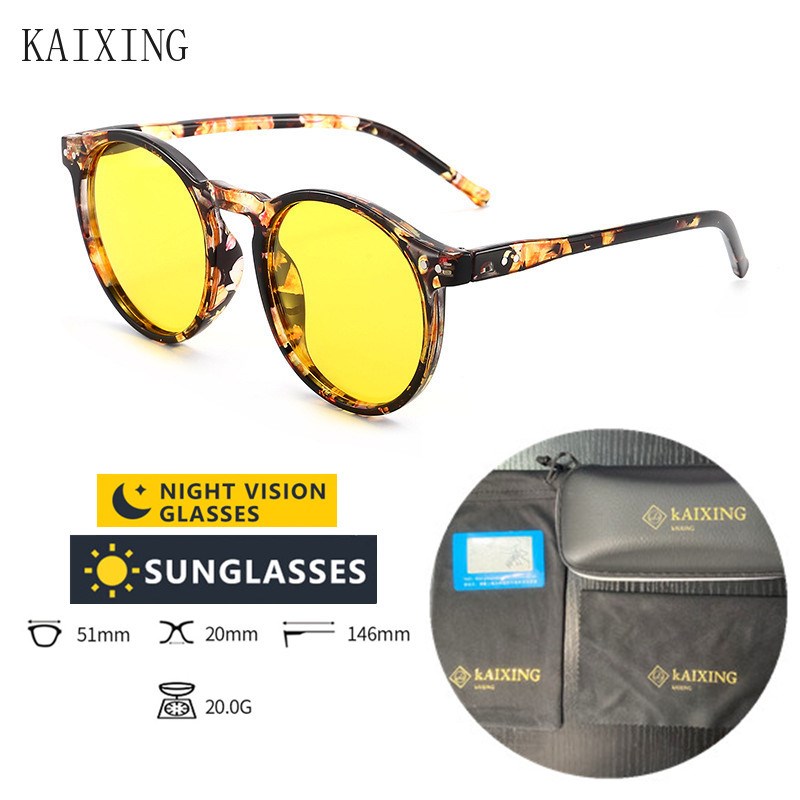 KAIXING Driver Sunglasses Leopard Round Frame Night Vision