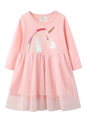 2 7T Long Sleeve Cartoon Cotton Dresses for Girls Kids Wear