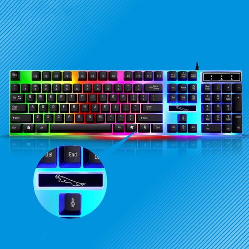G21B USB Wired Keyboard Mouse Set Rainbow-Color Backlight fo