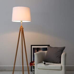 Modern Nordic Tripot Floor Lamps Wood Fabric Lampshade Tripo