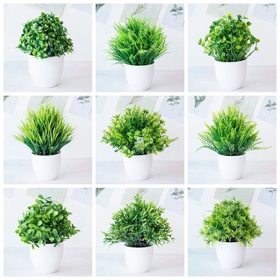 bonsai artificial grass in a pot green fake plants potted