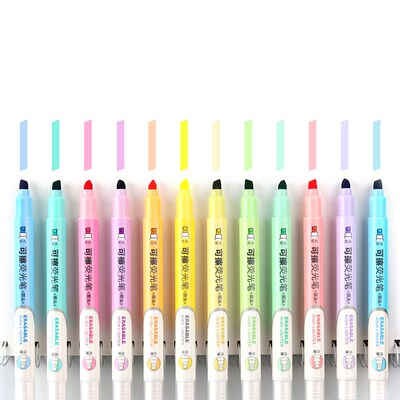 6 Colors Erasable Highlighters Pastel Markers Dual Tip Fluor