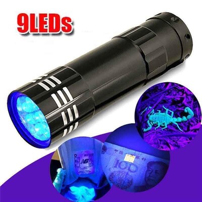 UV Light Torch Lamp Super Mini 9 LED Flashlight Black Ultrav