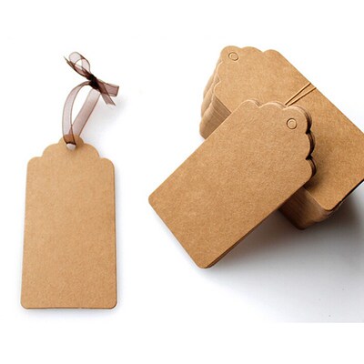 100Pcs Kraft Paper Tags Scallop Head Label Luggage Wedding