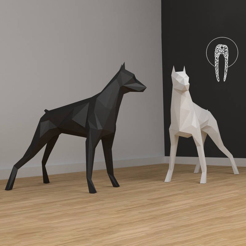 3D solid Great Dane Dog Animal Card Paper Wall Art Sculptur