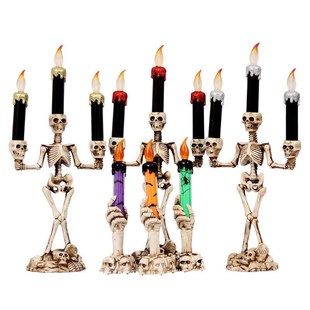 Resin LED Candle Holder 3-arms Skull Skeleton Candle Stand